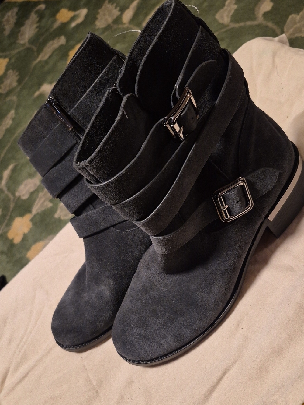 Vince Camuto Black Suede Strappy Buckle Ankle Boots